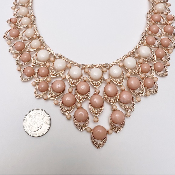 Sophia Kate Peach Pink Rose Goldtone Cabochon Bib Statement Necklace NEW - Picture 3 of 5